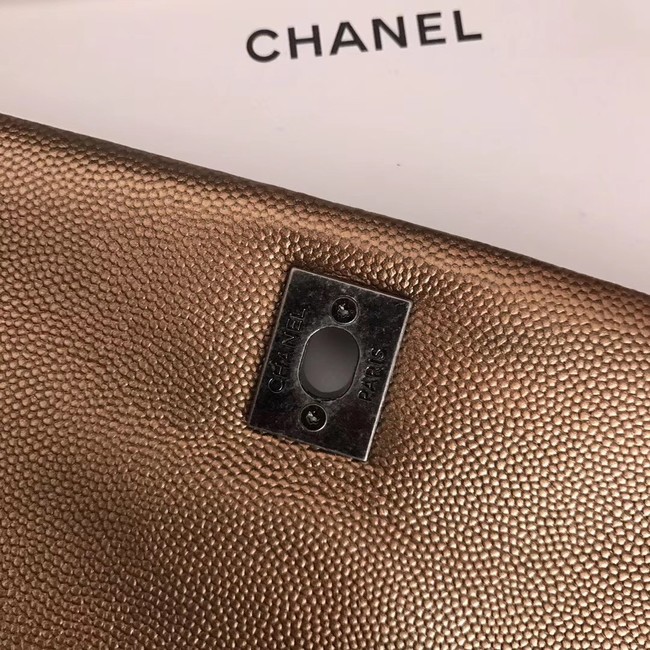 Chanel original Caviar leather flap bag top handle A92290 bronze&silver-Tone Metal