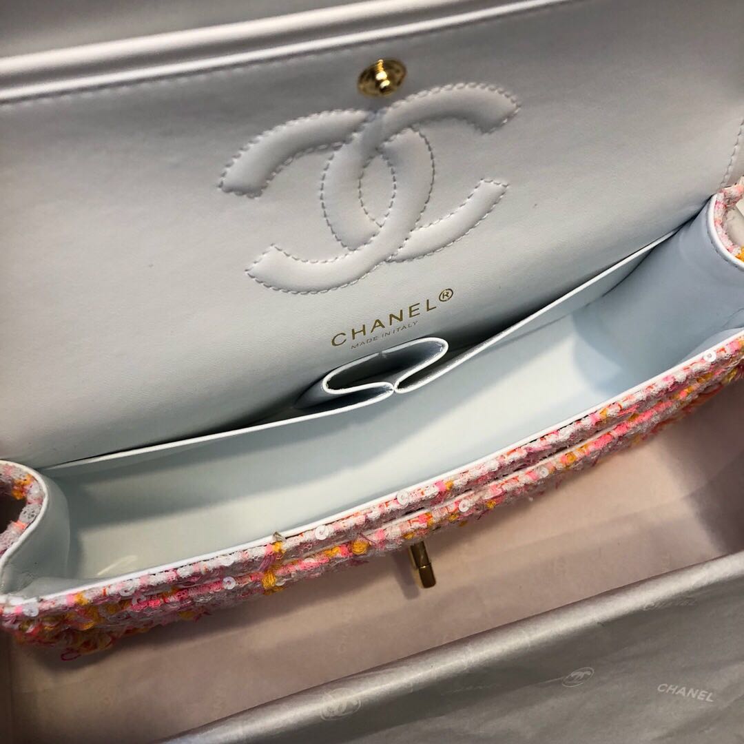 Chanel classic handbag Tweed Braid & Gold-Tone Metal A01112-6 pink