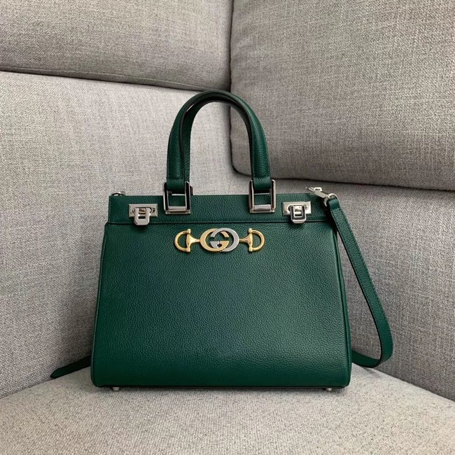 Gucci Zumi grainy leather small top handle bag 569712 Dark green