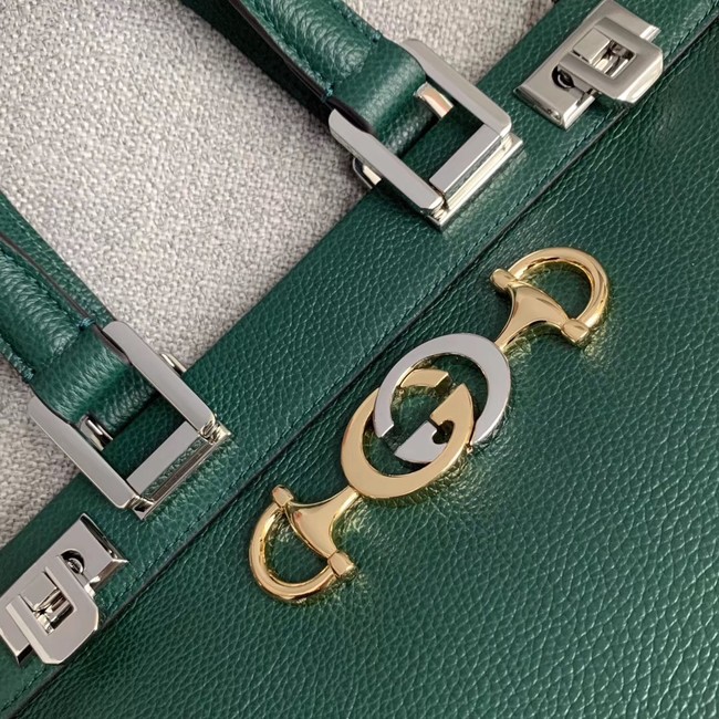 Gucci Zumi grainy leather small top handle bag 569712 Dark green