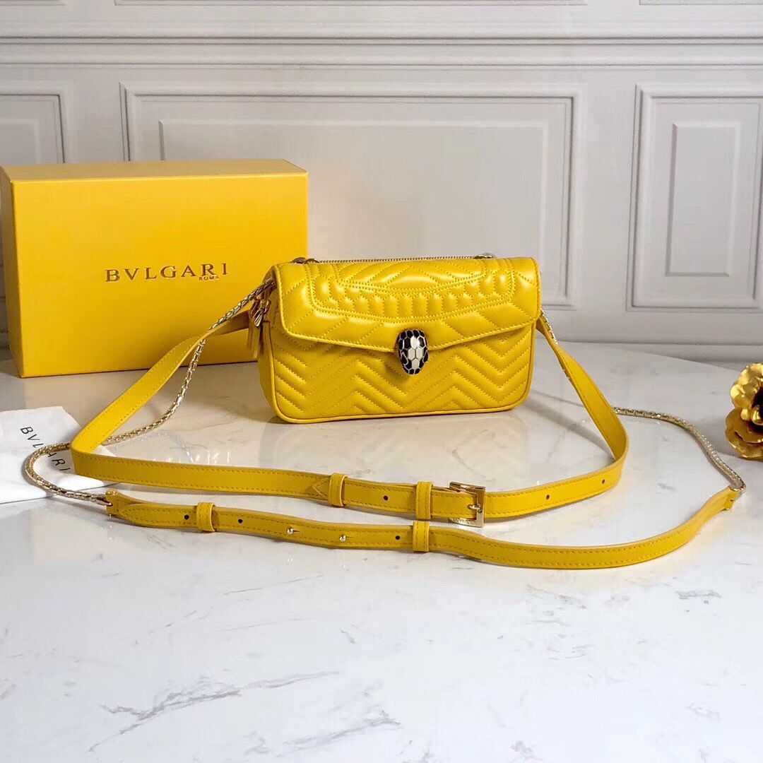 BVLGARI Serpenti Forever Original Calfskin Leather Belt Bag 287852 Yellow