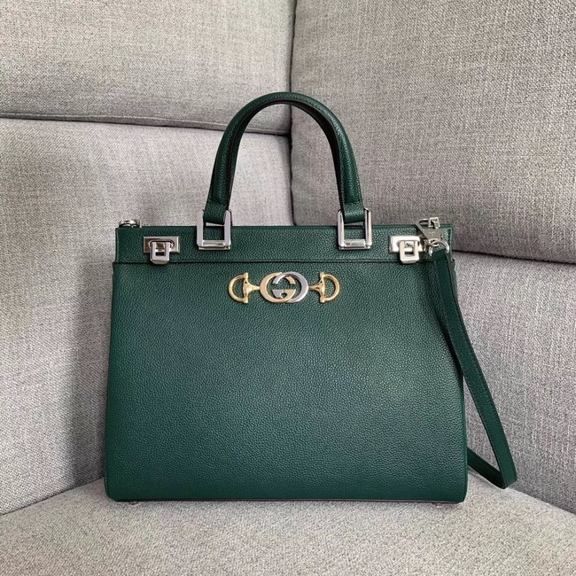 Gucci Zumi grainy leather medium top handle bag 564714 Dark green