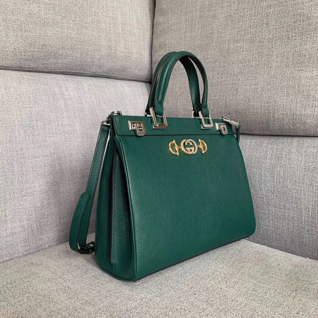 Gucci Zumi grainy leather medium top handle bag 564714 Dark green