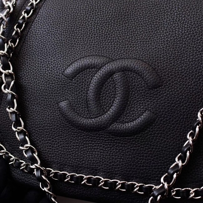 Chanel Calfskin & silver-Tone Metal Shoulder Bag 94008 black