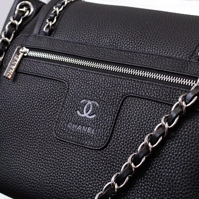 Chanel Calfskin & silver-Tone Metal Shoulder Bag 94008 black