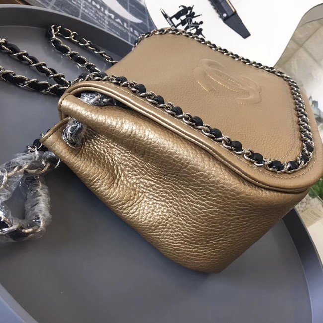 Chanel Calfskin & silver-Tone Metal Shoulder Bag 94008 gold