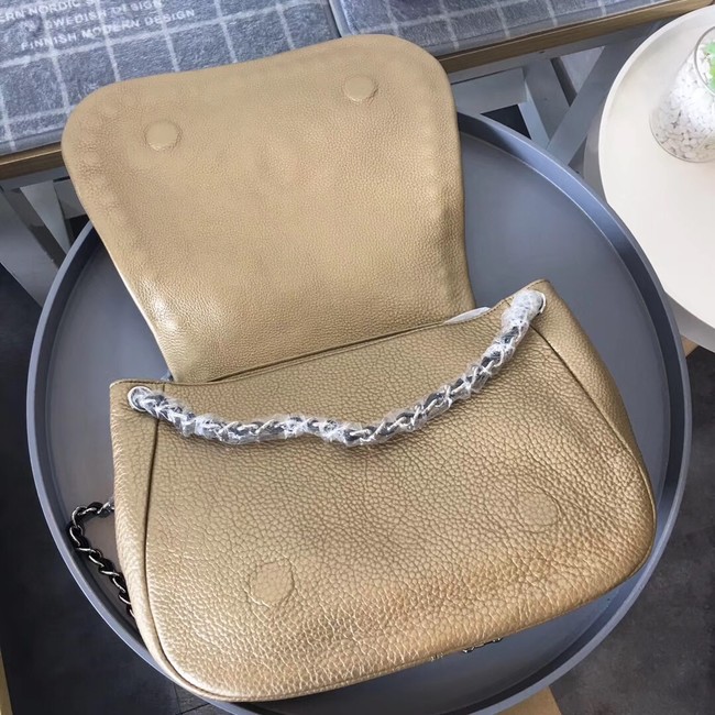 Chanel Calfskin & silver-Tone Metal Shoulder Bag 94008 gold