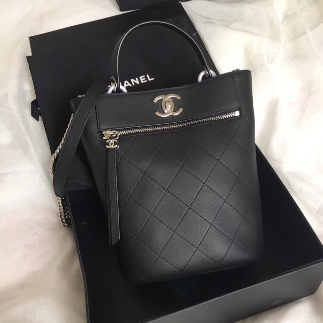 Chanel Calfskin & silver-Tone Metal S0577 black