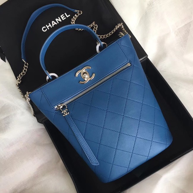 Chanel Calfskin & silver-Tone Metal S0577 blue