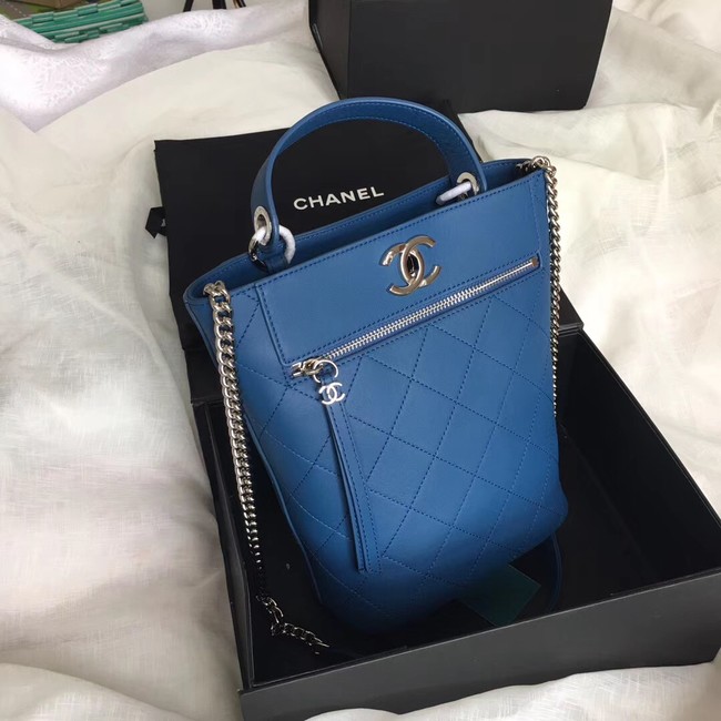 Chanel Calfskin & silver-Tone Metal S0577 blue