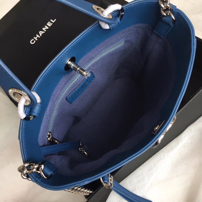 Chanel Calfskin & silver-Tone Metal S0577 blue
