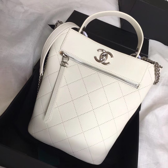 Chanel Calfskin & silver-Tone Metal S0577 white