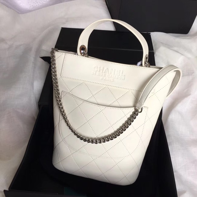 Chanel Calfskin & silver-Tone Metal S0577 white