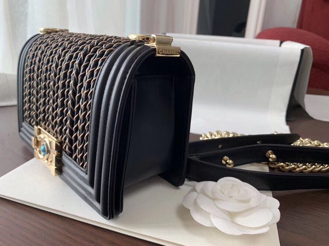 Chanel Leboy Original Calfskin leather Shoulder Bag F67085 black & gold -Tone Metal