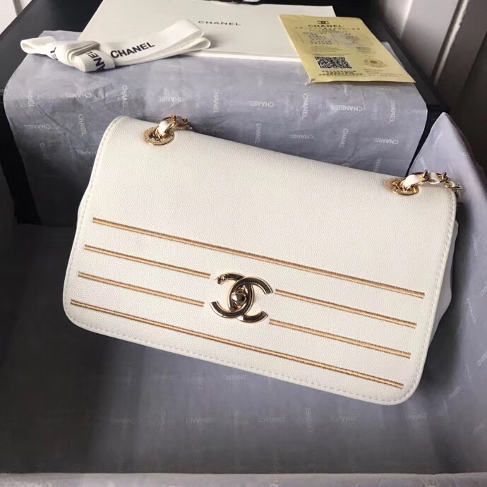 Chanel Calfskin & gold-Tone Metal AS0100 white