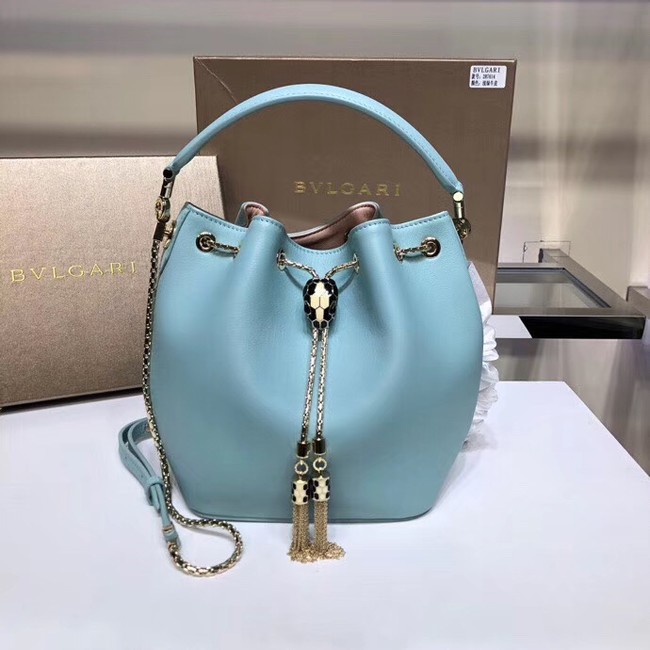 BVLGARI Serpenti Forever leather flap bag B287614 sky blue