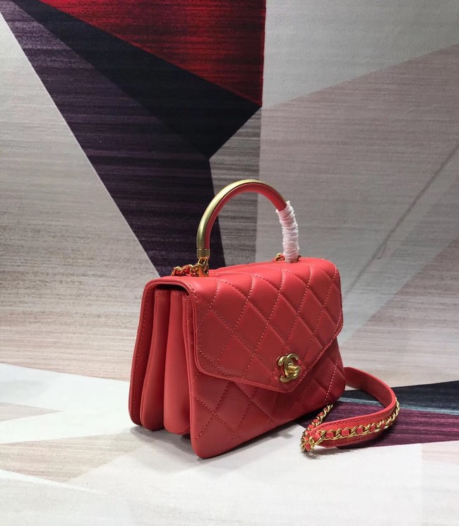 Chanel Sheepskin & gold-Tone Metal small Tote Bag AS0625 red