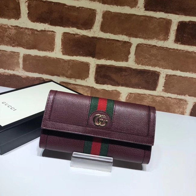 Gucci Ophidia leather wallet 523153 Wine