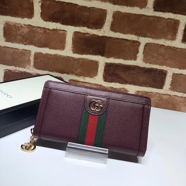 Gucci Ophidia leather zip wallet 523154 Wine