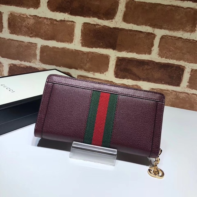 Gucci Ophidia leather zip wallet 523154 Wine