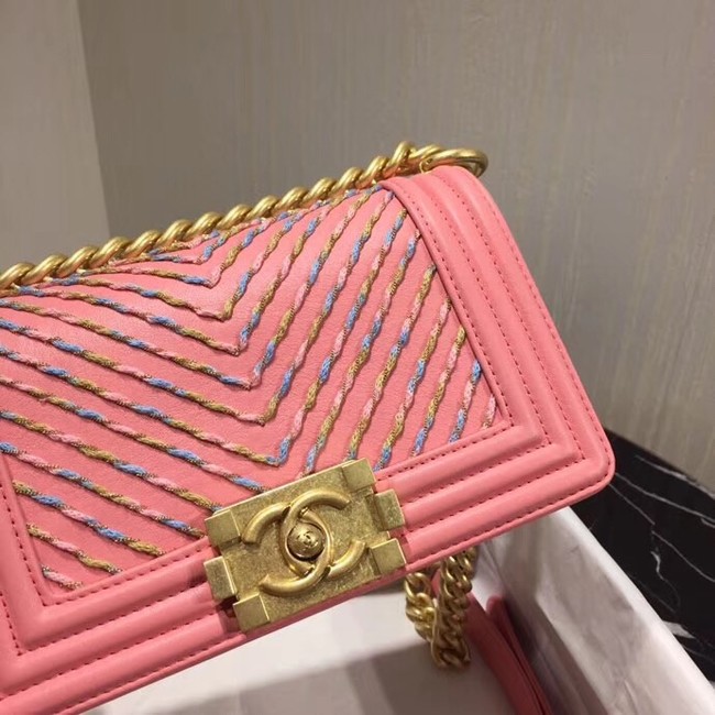 Chanel Leboy Original Calfskin leather Shoulder Bag G67085 pink & gold -Tone Metal