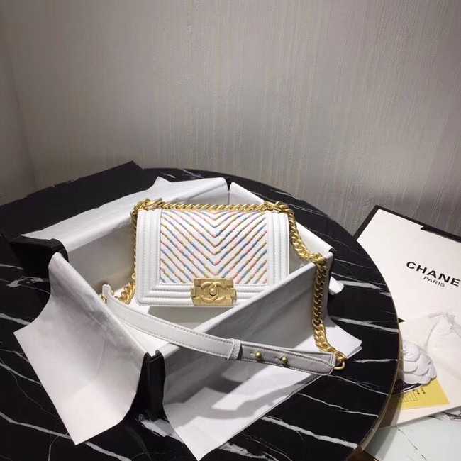 Chanel Leboy Original Calfskin leather Shoulder Bag G67085  white & gold -Tone Metal
