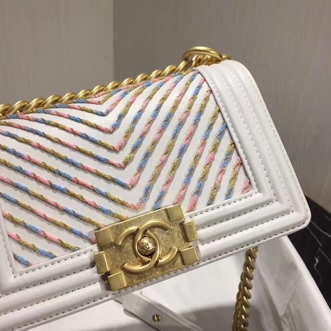 Chanel Leboy Original Calfskin leather Shoulder Bag G67085  white & gold -Tone Metal