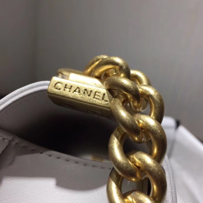 Chanel Leboy Original Calfskin leather Shoulder Bag G67085  white & gold -Tone Metal
