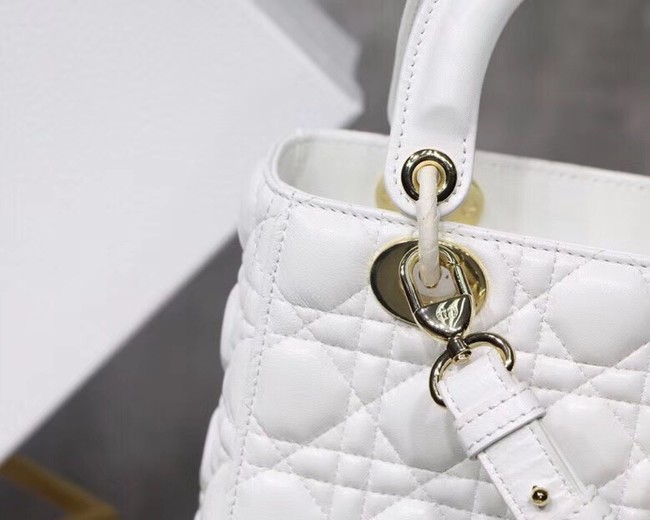 Dior lucky badges Original sheepskin Tote Bag A88035 white