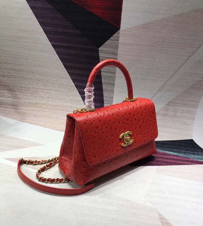 Chanel flap bag with top handle B93737 red