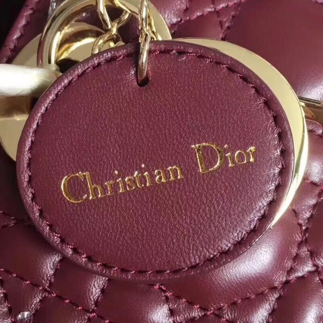 Dior lucky badges Original sheepskin Tote Bag A88035 Bordeaux