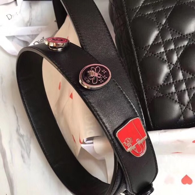 Dior lucky badges Original sheepskin Tote Bag A88035 black
