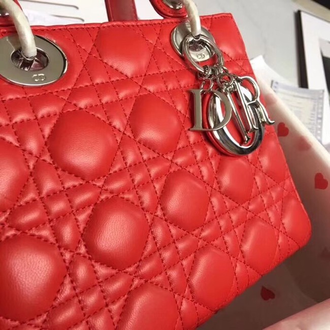 Dior lucky badges Original sheepskin Tote Bag A88035 red