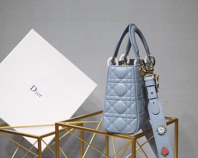 Dior lucky badges Original sheepskin Tote Bag A88035 sky blue