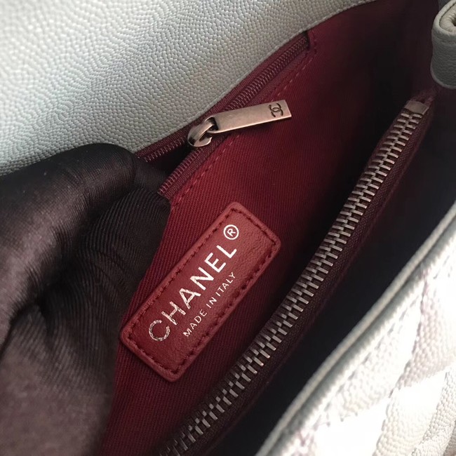 Chanel original Caviar leather flap bag top handle A92292 green &Silver-Tone Metal