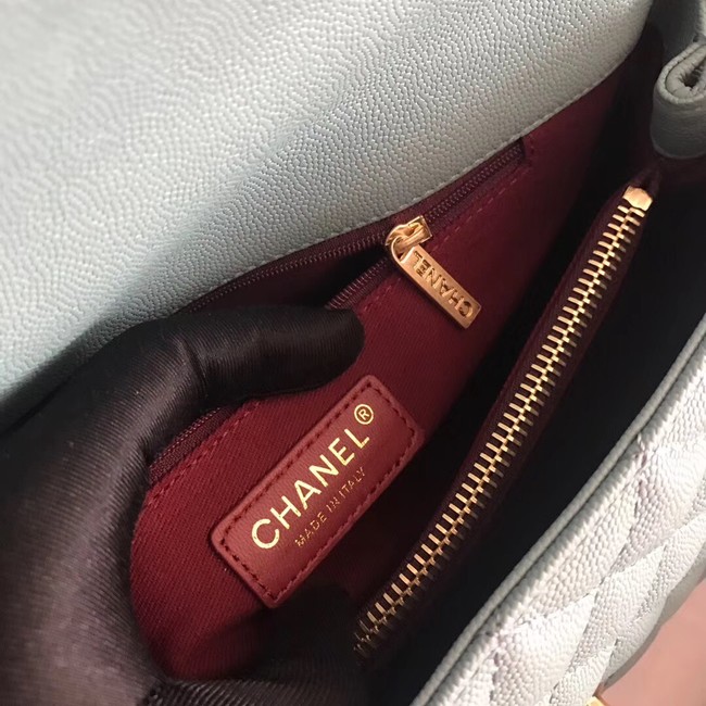 Chanel original Caviar leather flap bag top handle A92292 green &Gold-Tone Metal