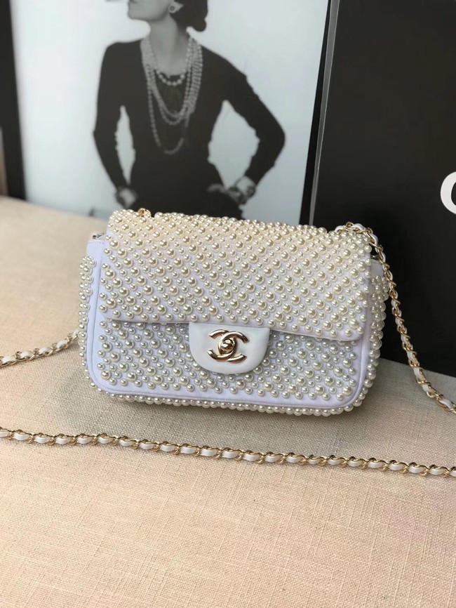 Chanel flap bag pearl bag A1116 White