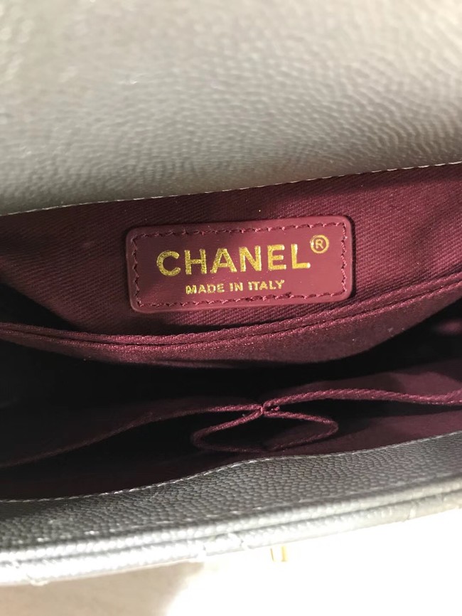 Chanel original Caviar leather flap bag top handle B92290 silvery &gold-Tone Metal
