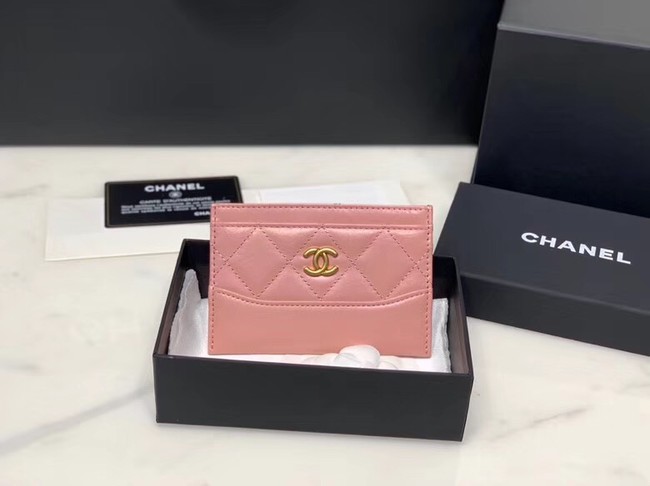Chanel classic card holder Calfskin & Gold-Tone Metal A31510 pink