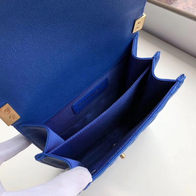 Boy chanel handbag Grained Calfskin & Gold-Tone Metal AS0130 blue