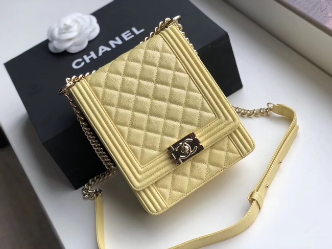 Boy chanel handbag Grained Calfskin & Gold-Tone Metal AS0130 lemon