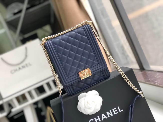 Boy chanel handbag Sheepskin & Gold-Tone Metal AS0130 dark blue