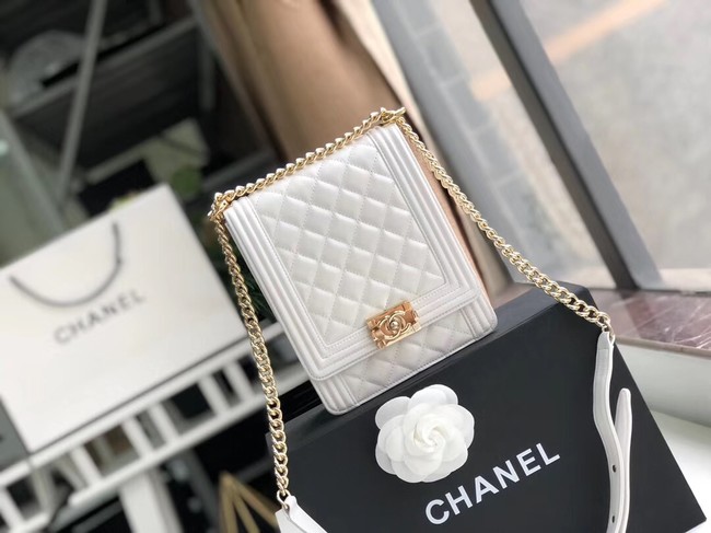 Boy chanel handbag Sheepskin & Gold-Tone Metal AS0130 white