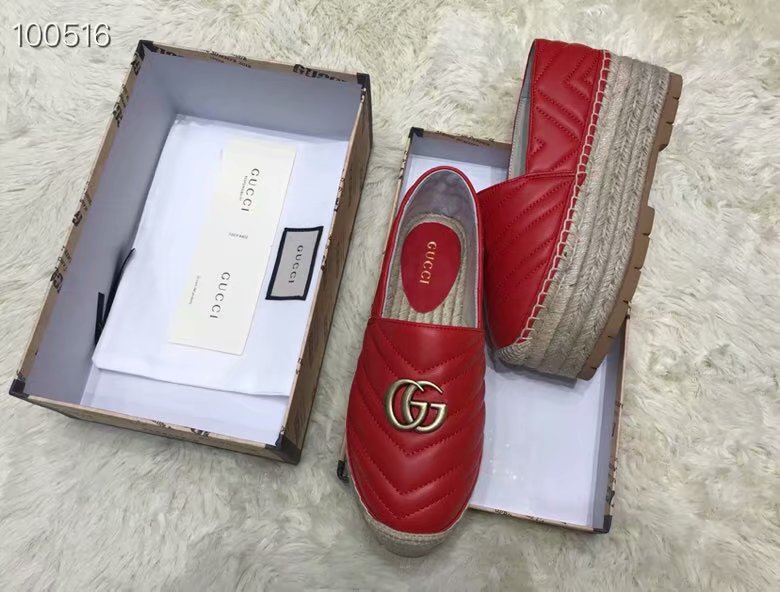 Gucci Chevron leather espadrille with Double G GG1507LRF red