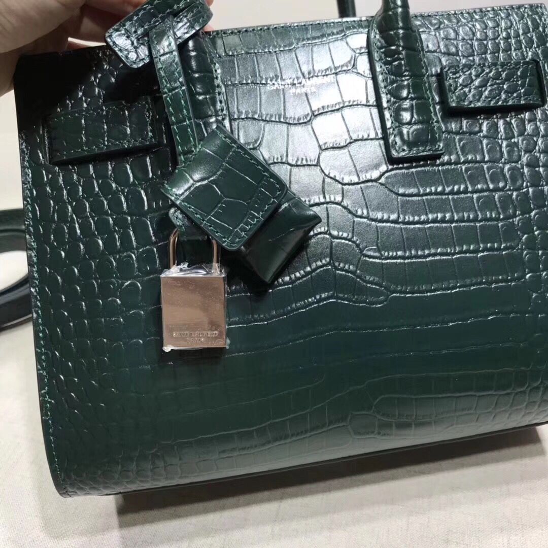 SAINT LAURENT Crocodile-Embossed Leather Organ Bag 392035 Dark Green