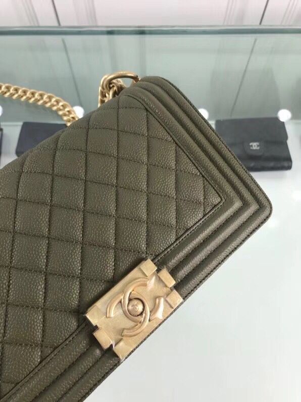 Chanel Leboy Original Calfskin leather Shoulder Bag Dark Green A67086 Gold 