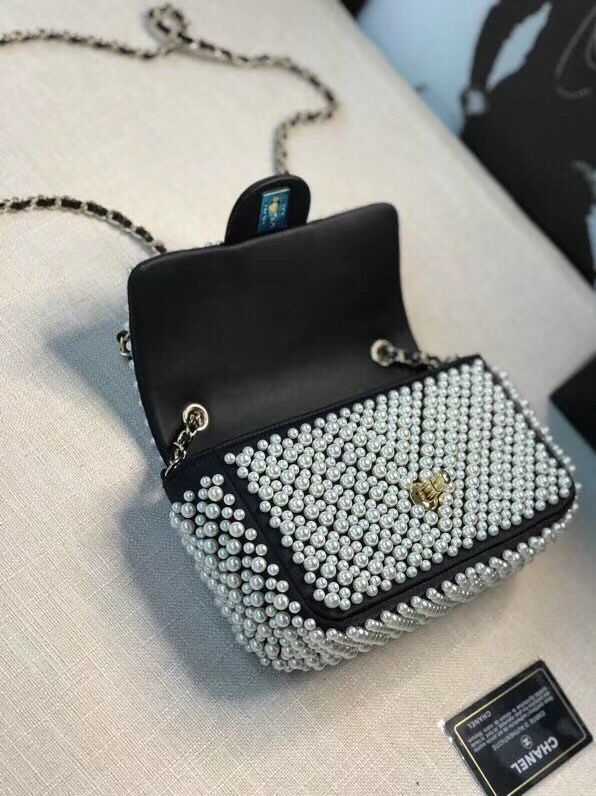 Chanel Flap Pearl Bag A1116 Black