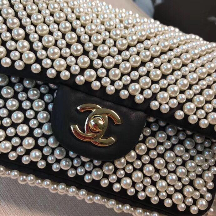 Chanel Flap Pearl Bag A1116 Black