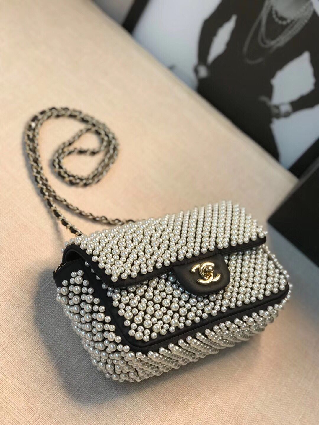 Chanel Flap Pearl Bag A1116 Black