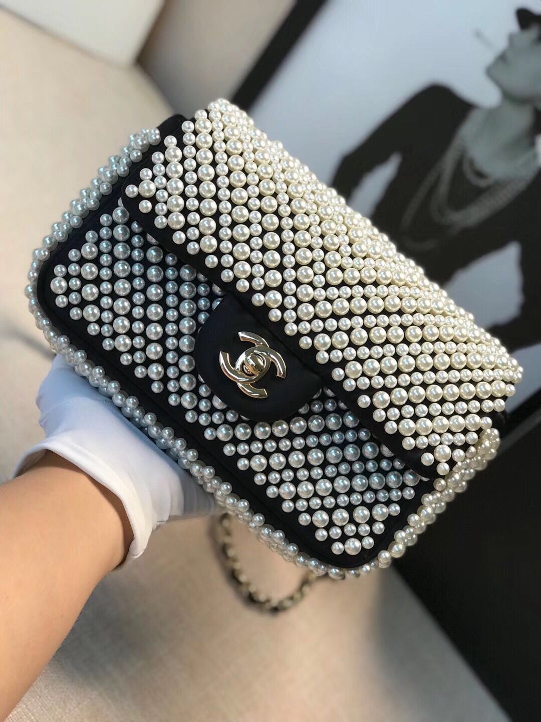 Chanel Flap Pearl Bag A1116 Black